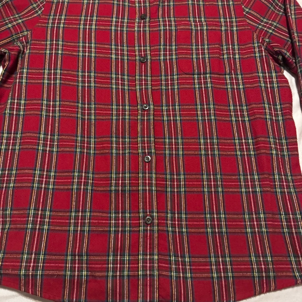 L.L. Bean Men's Red and Green Plaid Button Down Shirt - Picture 3 of 9